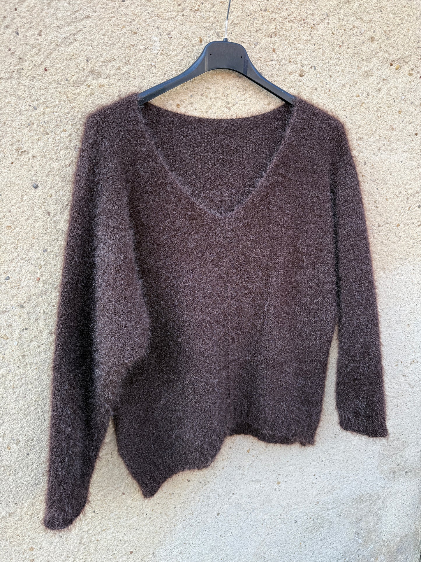 Pull mohair femme marron chocolat