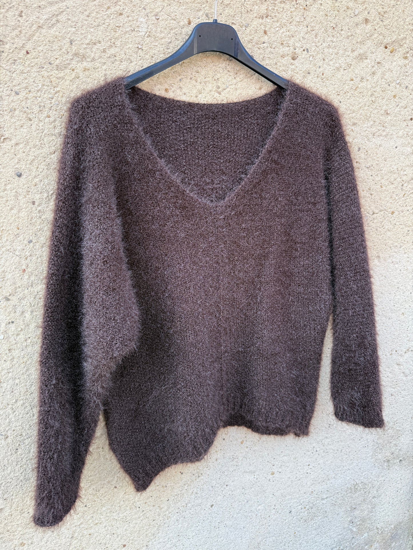 Pull mohair femme marron chocolat