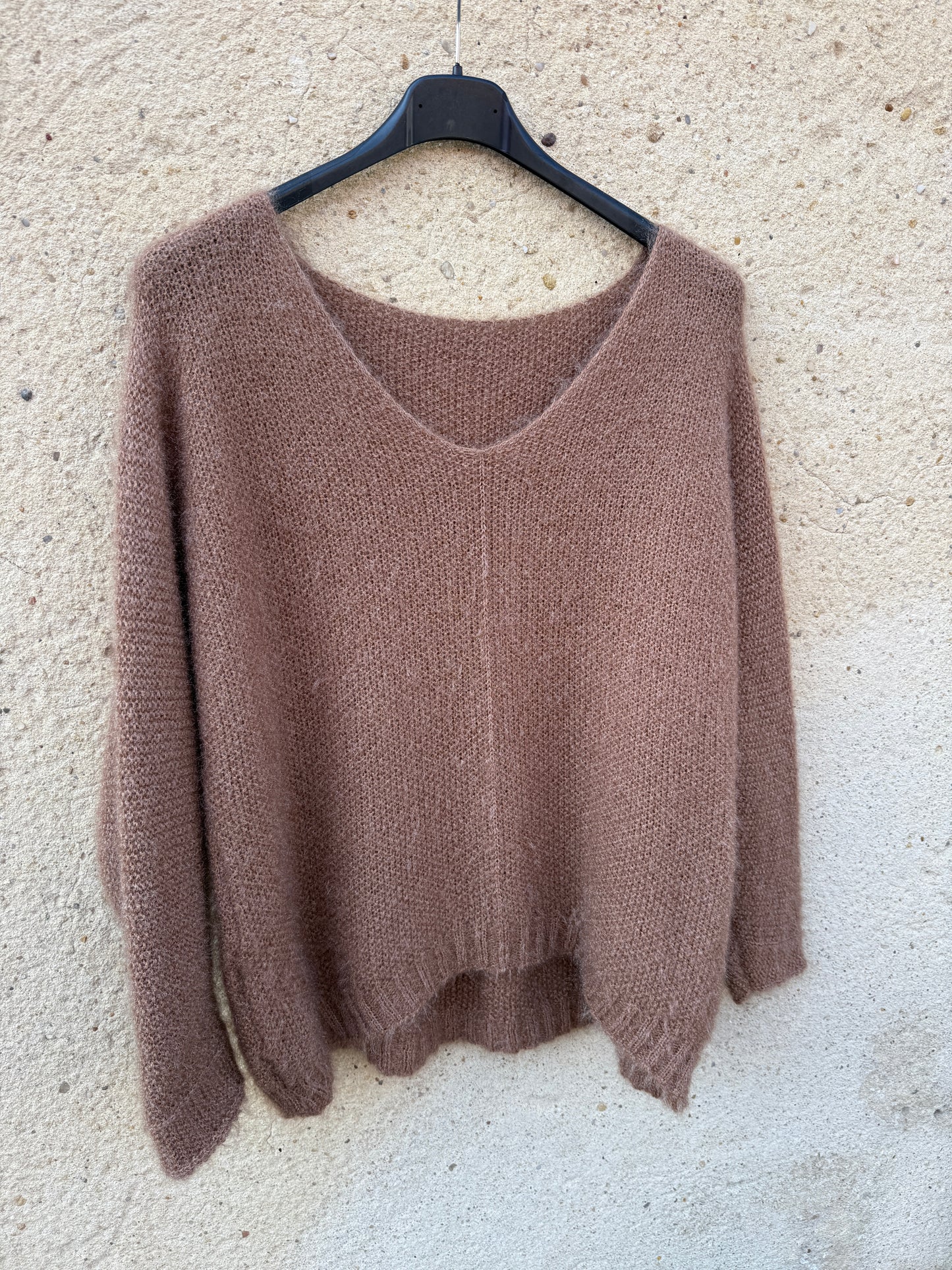 Pull mohair femme beige caramel