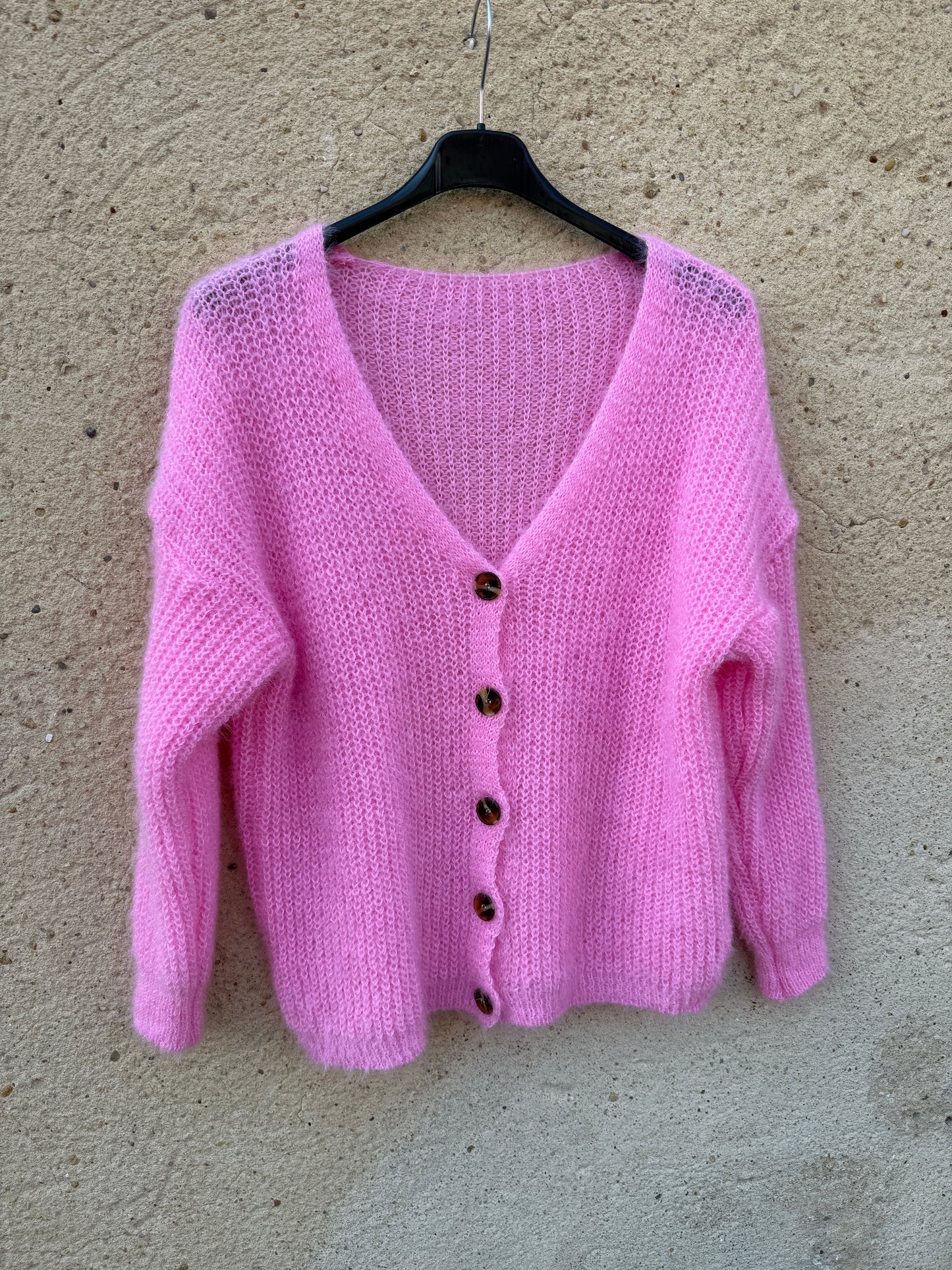 Gilet mohair cardigan rose bonbon