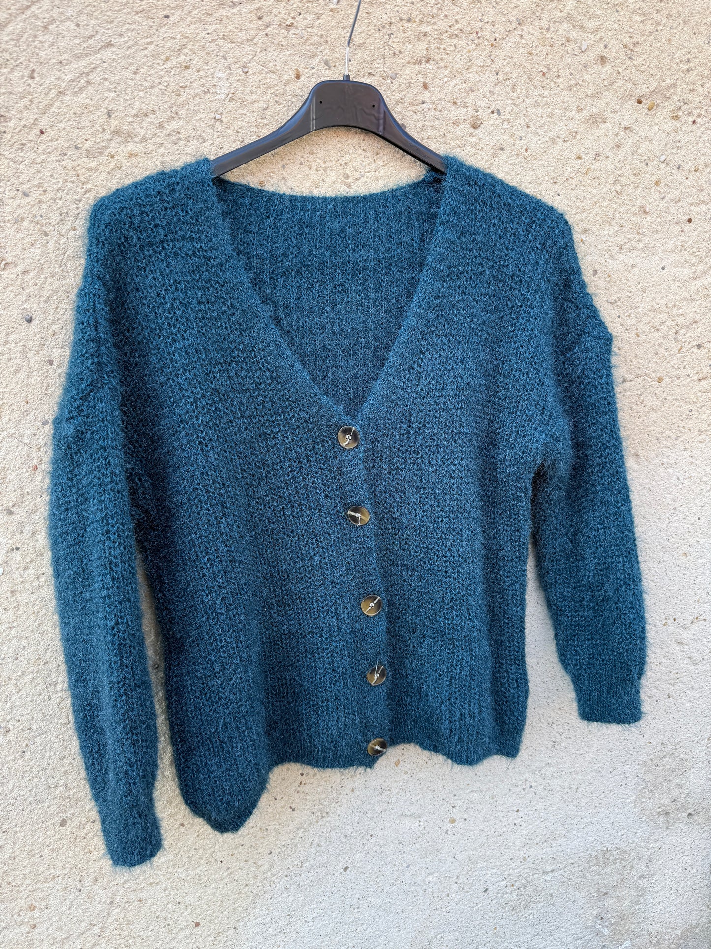 Gilet mohair cardigan bleu canard