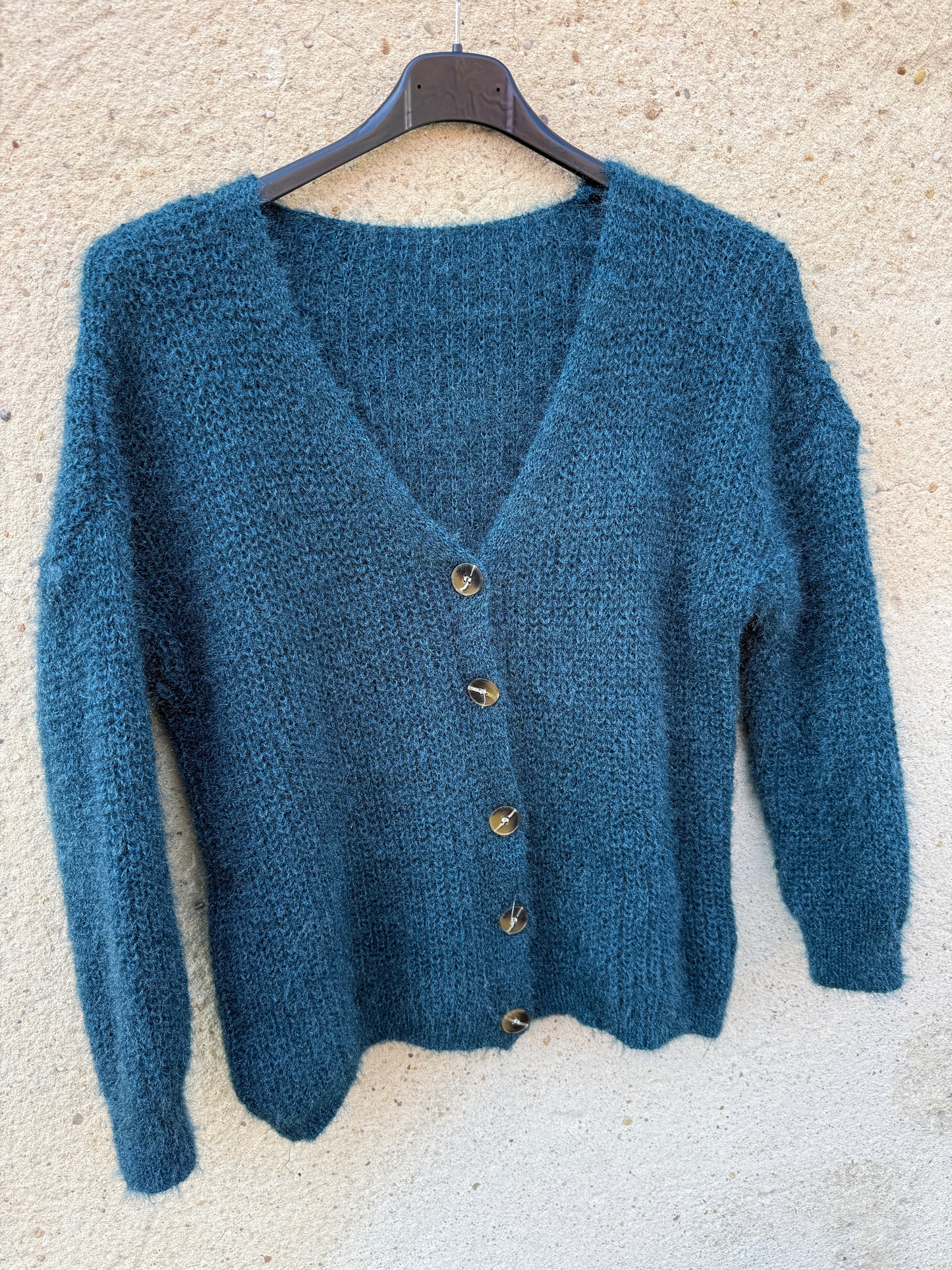 Gilet mohair cardigan bleu canard