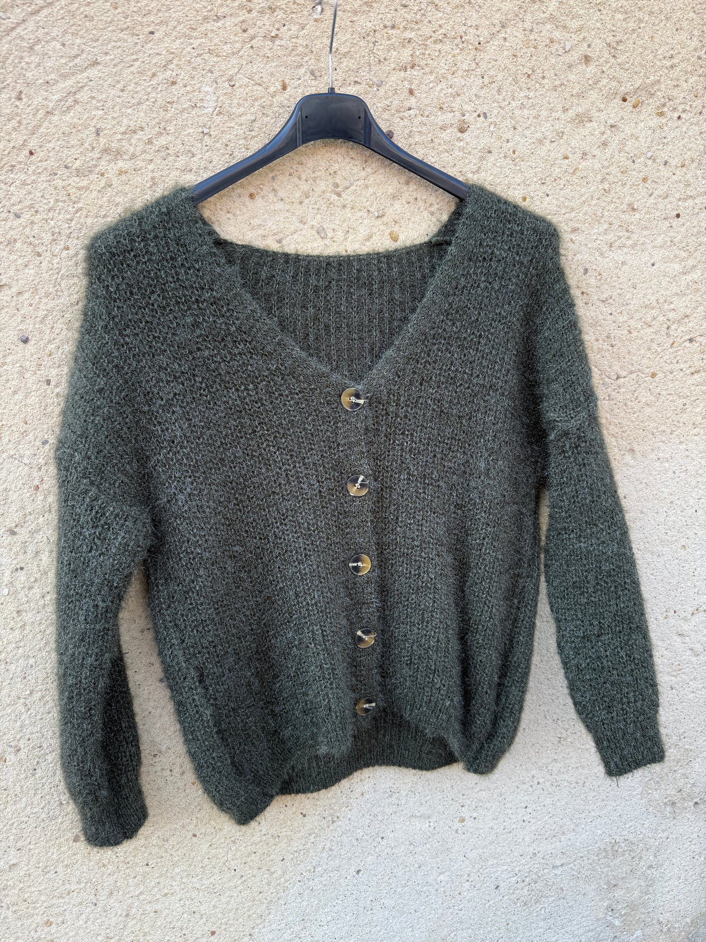 Gilet mohair cardigan kaki vert