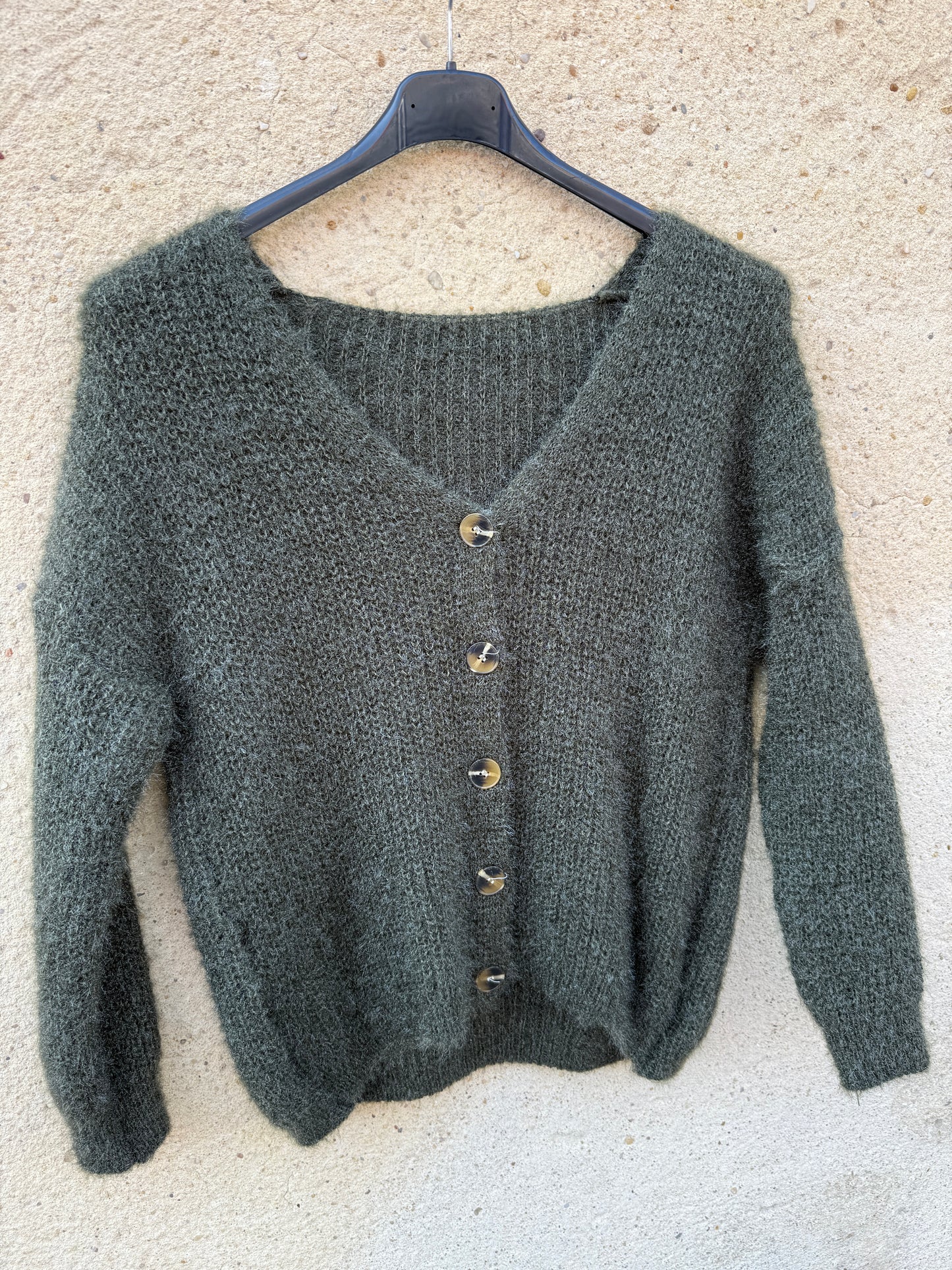 Gilet mohair cardigan kaki vert