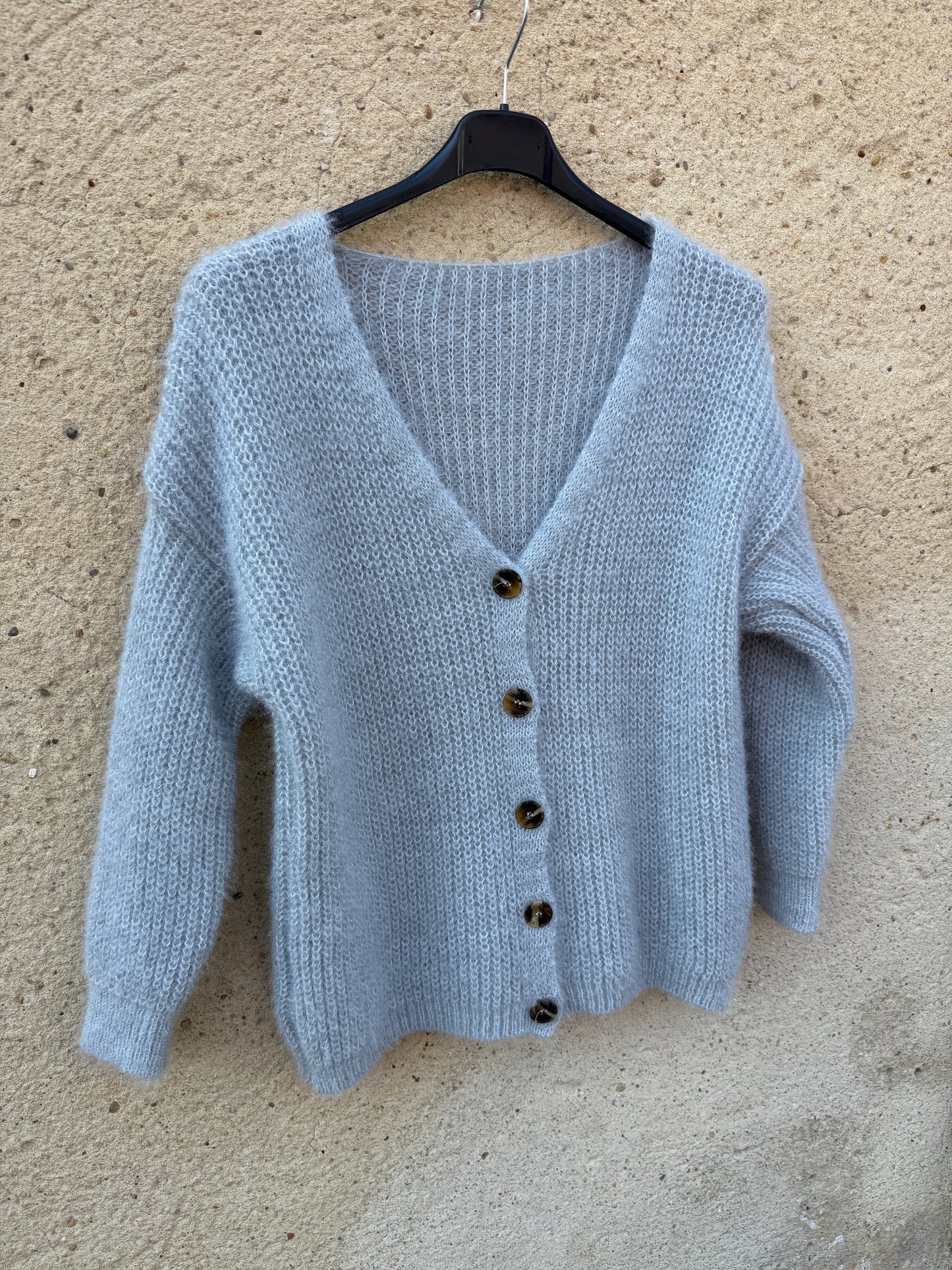 Gilet mohair cardigan gris clair