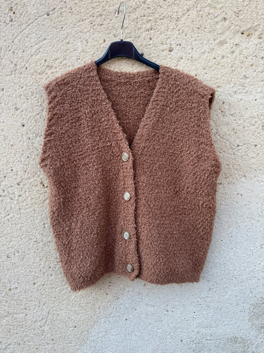 Gilet sans manche mohair beige caramel