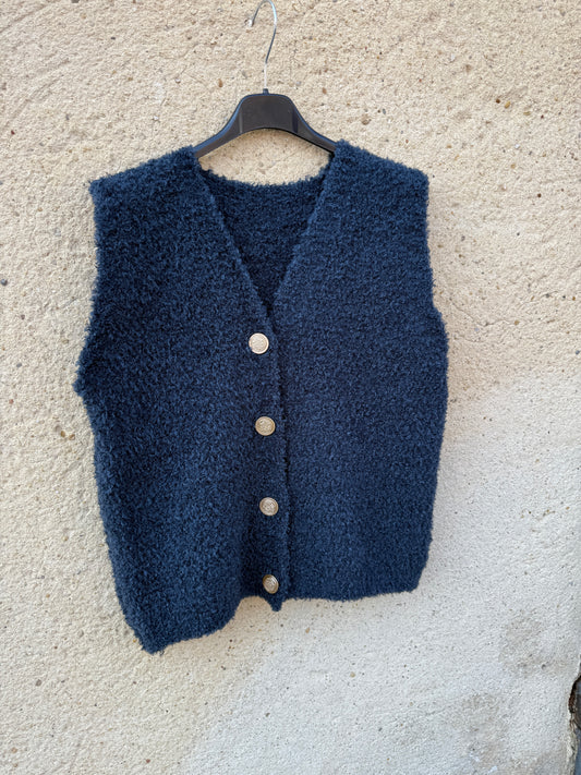 Gilet sans manche mohair bleu