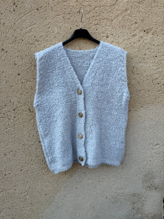 Gilet sans manche mohair gris clair