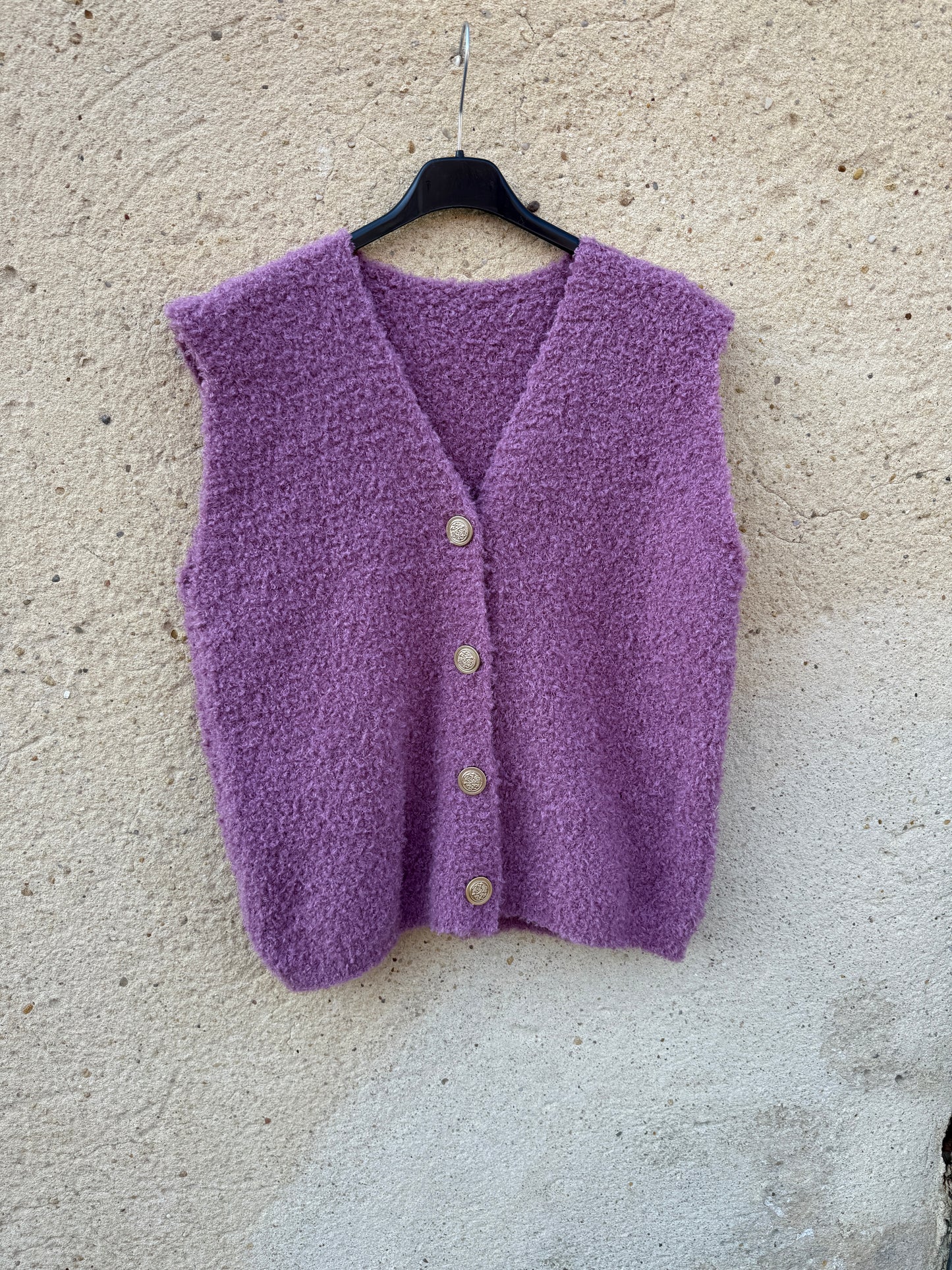 Gilet sans manche mohair vieux rose lila