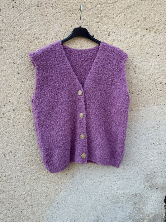 Gilet sans manche mohair vieux rose lila