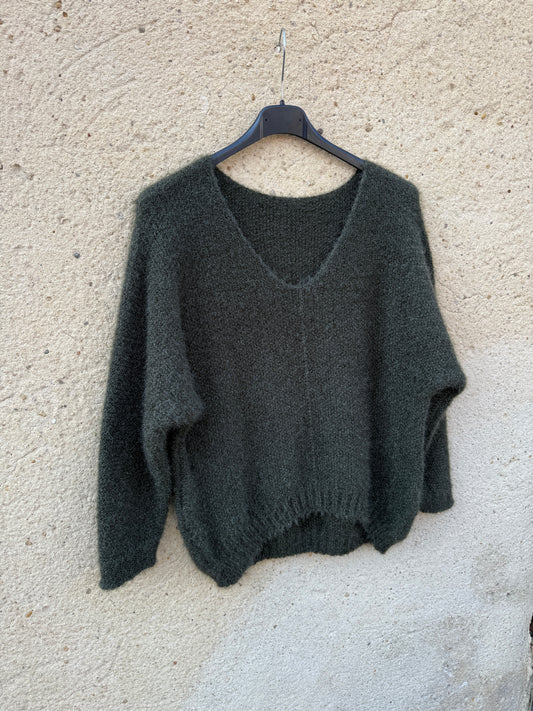 Pull mohair femme kaki vert