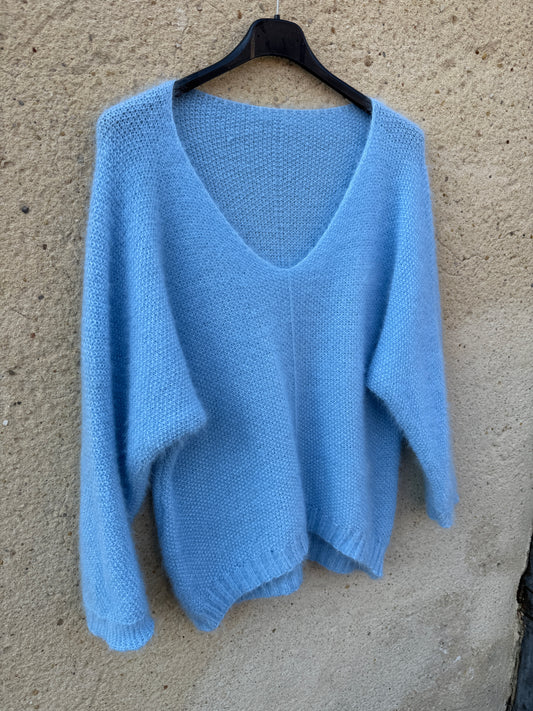 Pull mohair femme bleu ciel