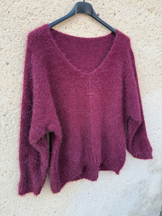 Pull mohair femme bordeaux