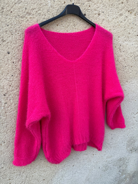 Pull mohair femme rose fushia