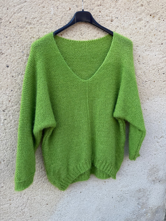 Pull mohair femme vert prairie