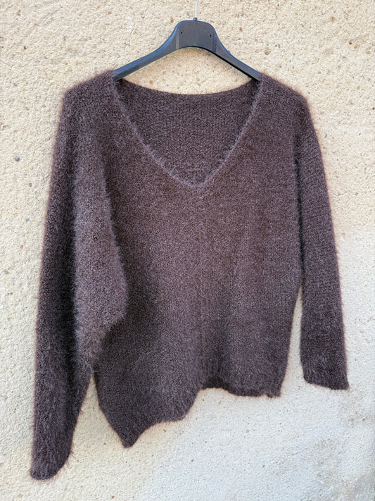 Pull mohair femme marron chocolat