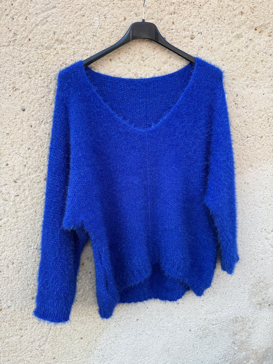 Pull mohair femme bleu roi