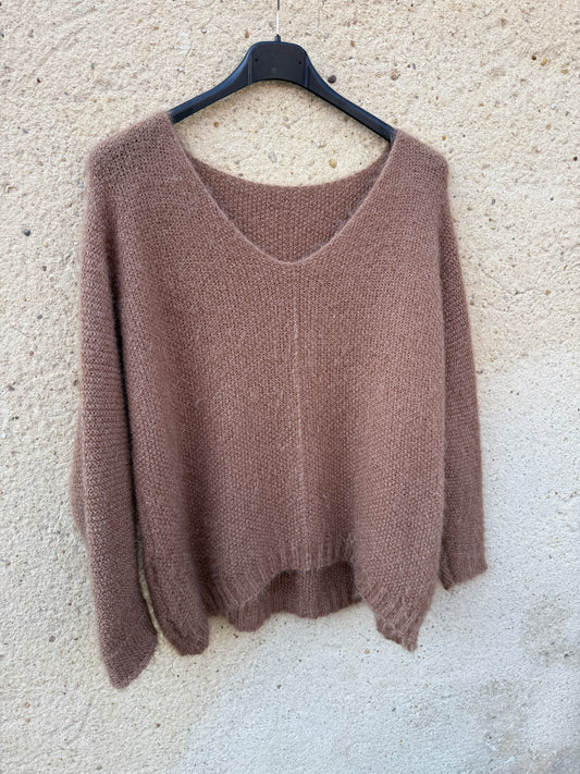 Pull mohair femme beige caramel