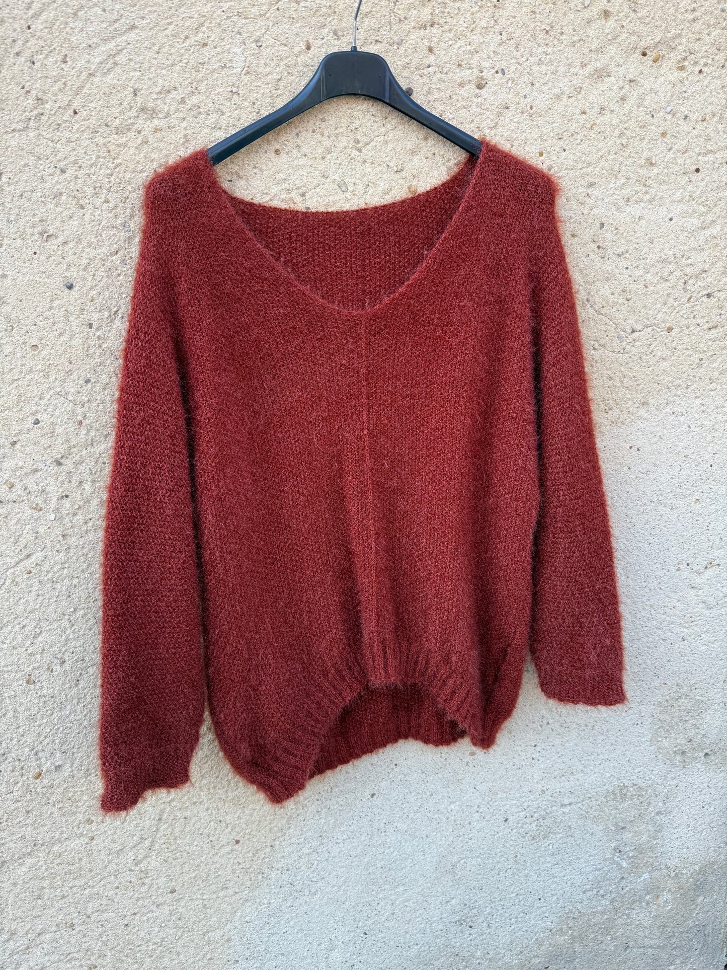 Pull mohair femme marron rouille