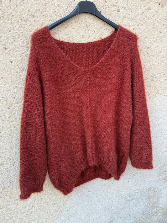 Pull mohair femme marron rouille