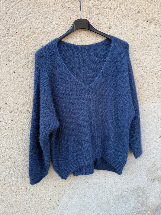 Pull mohair femme bleu jeans