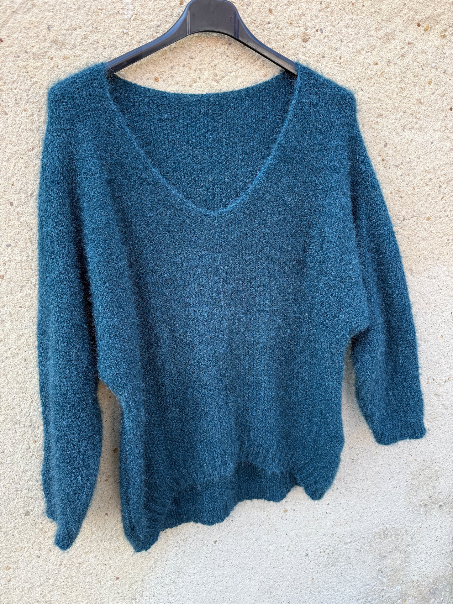 Pull mohair femme bleu canard