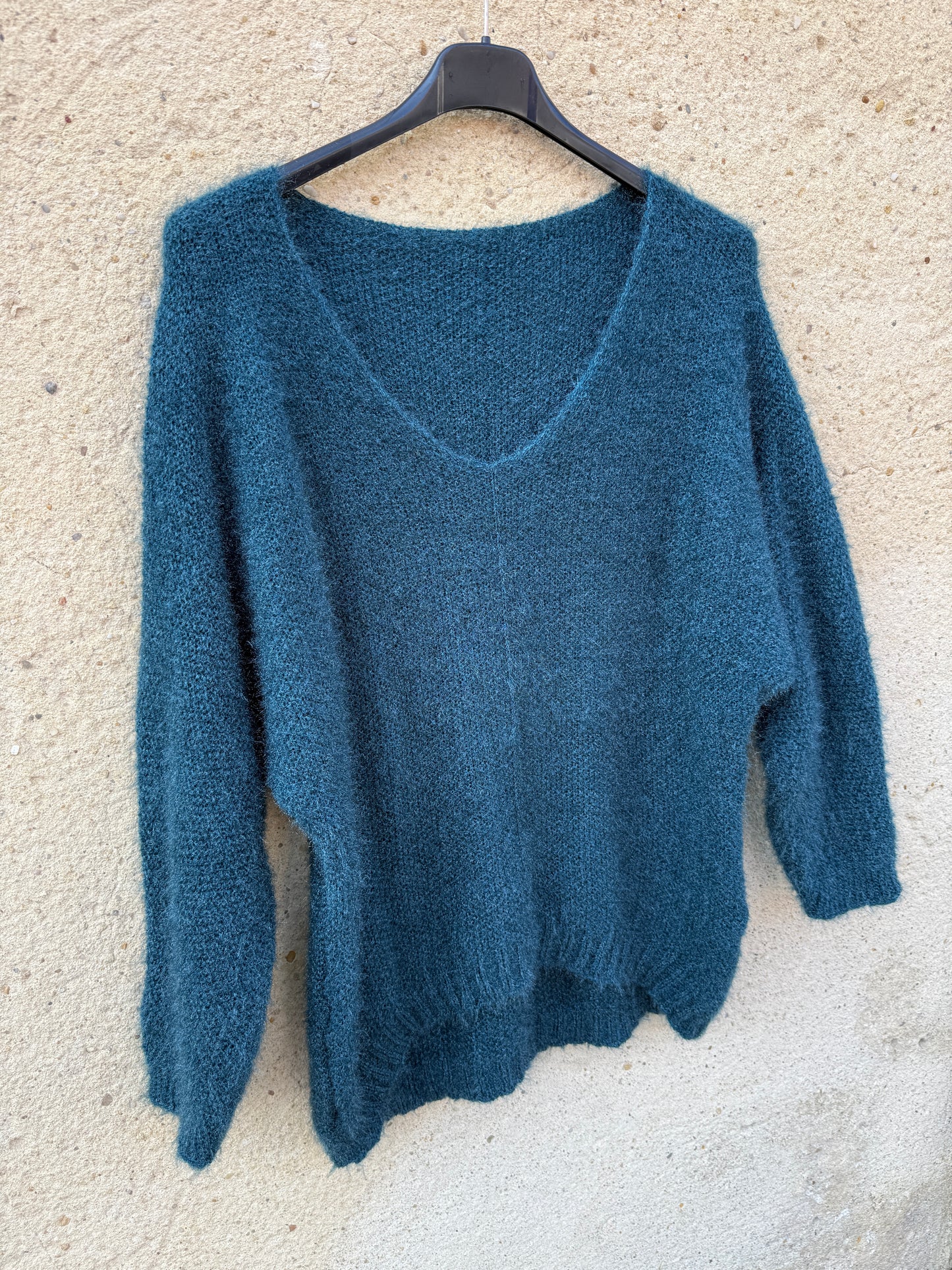 Pull mohair femme bleu canard