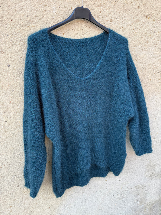 Pull mohair femme bleu canard