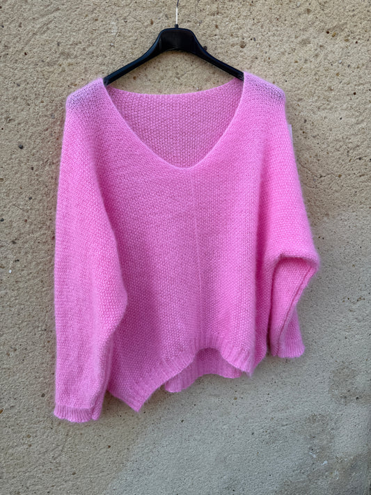 Pull mohair femme rose bonbon