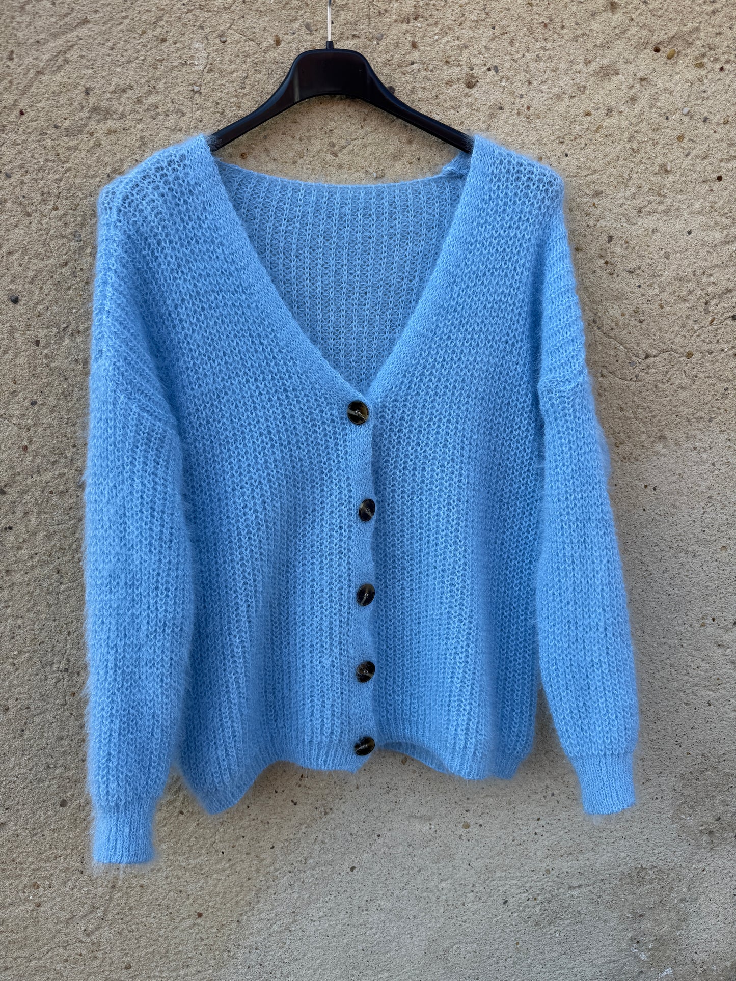 Gilet mohair cardigan bleu clair