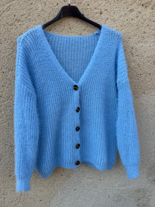 Gilet mohair cardigan bleu clair