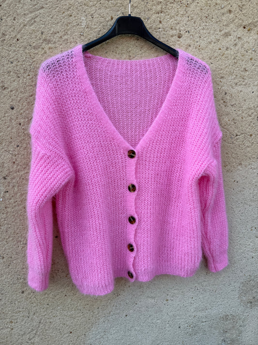 Gilet mohair cardigan rose bonbon