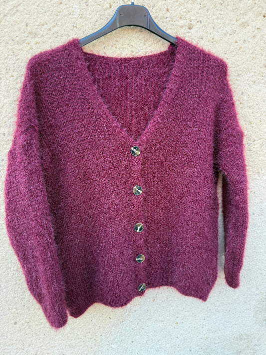 Gilet mohair cardigan bordeaux