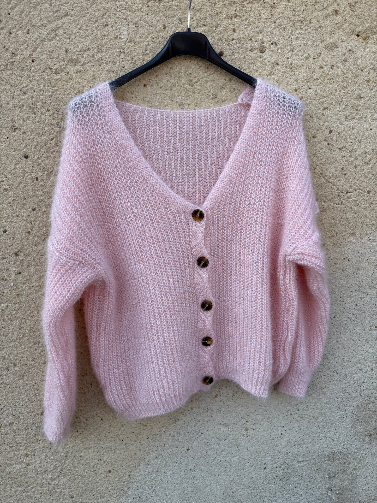 Gilet mohair cardigan rose clair