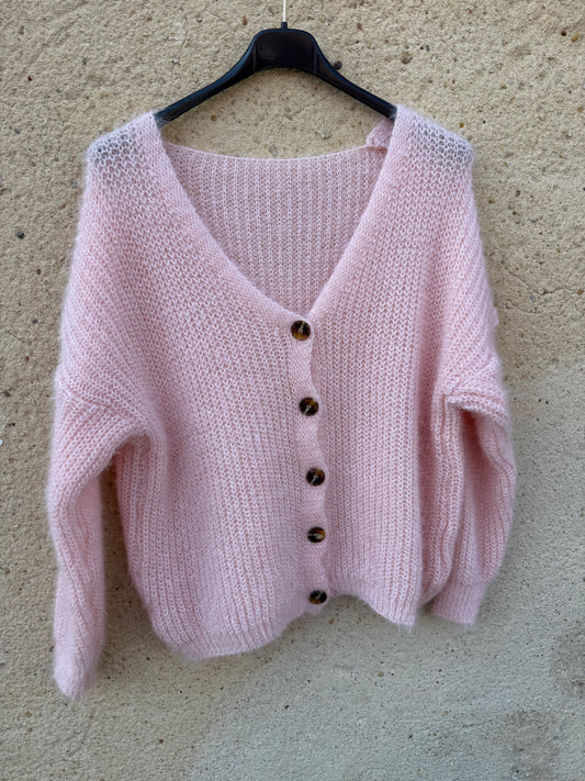 Gilet mohair cardigan rose clair