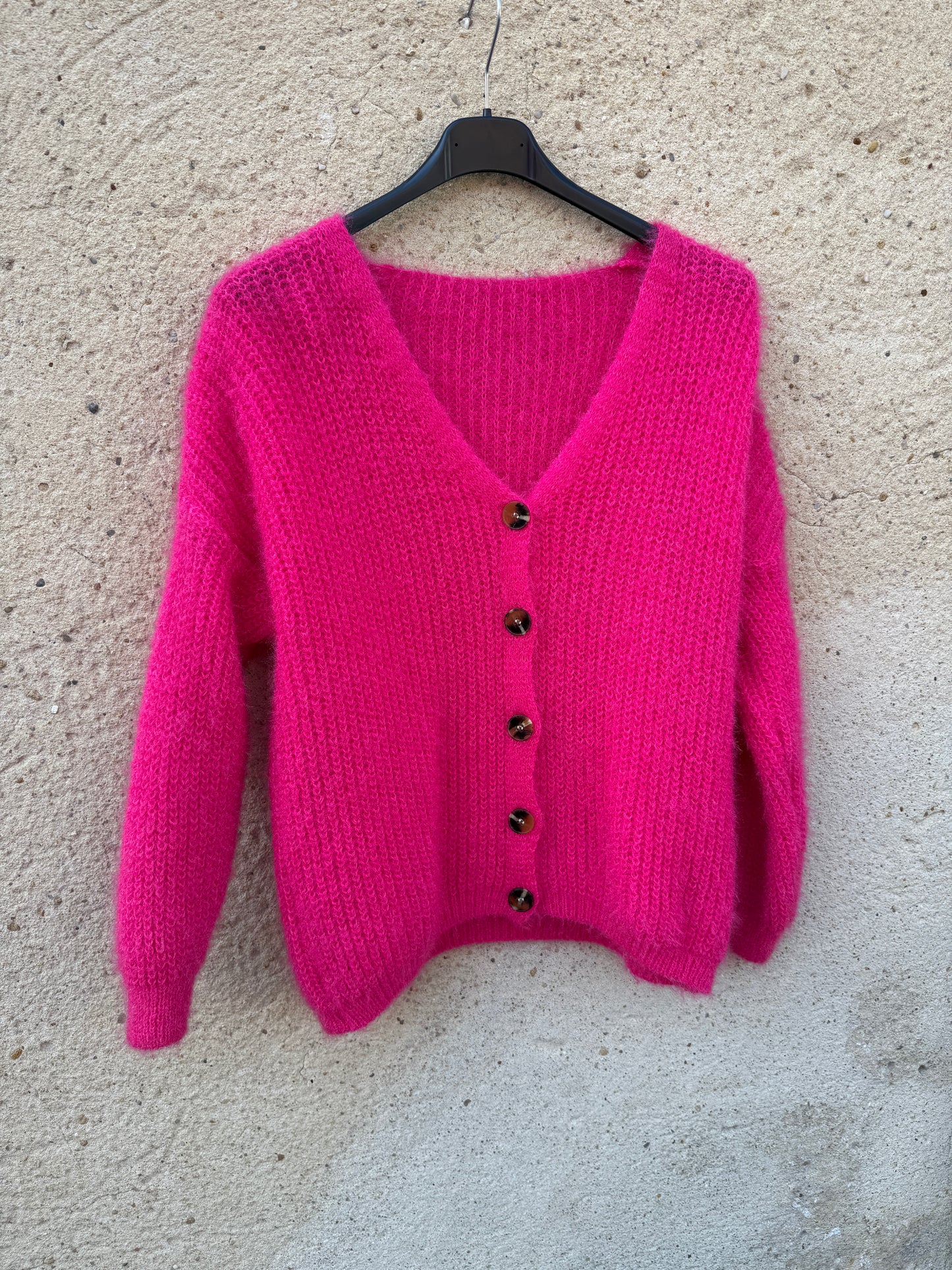 Gilet mohair cardigan rose fushia