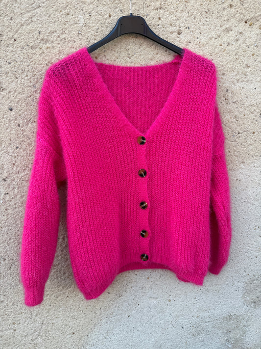 Gilet mohair cardigan rose fushia