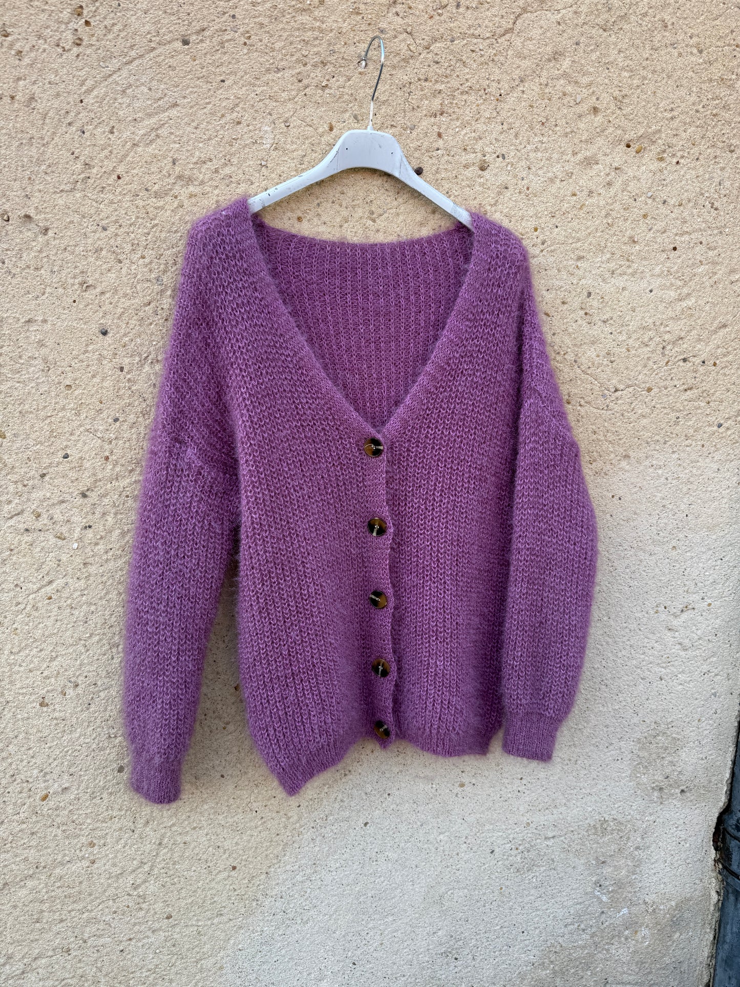 Gilet mohair cardigan vieux rose lila