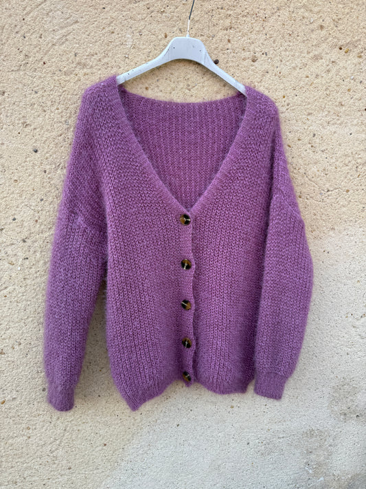 Gilet mohair cardigan vieux rose lila