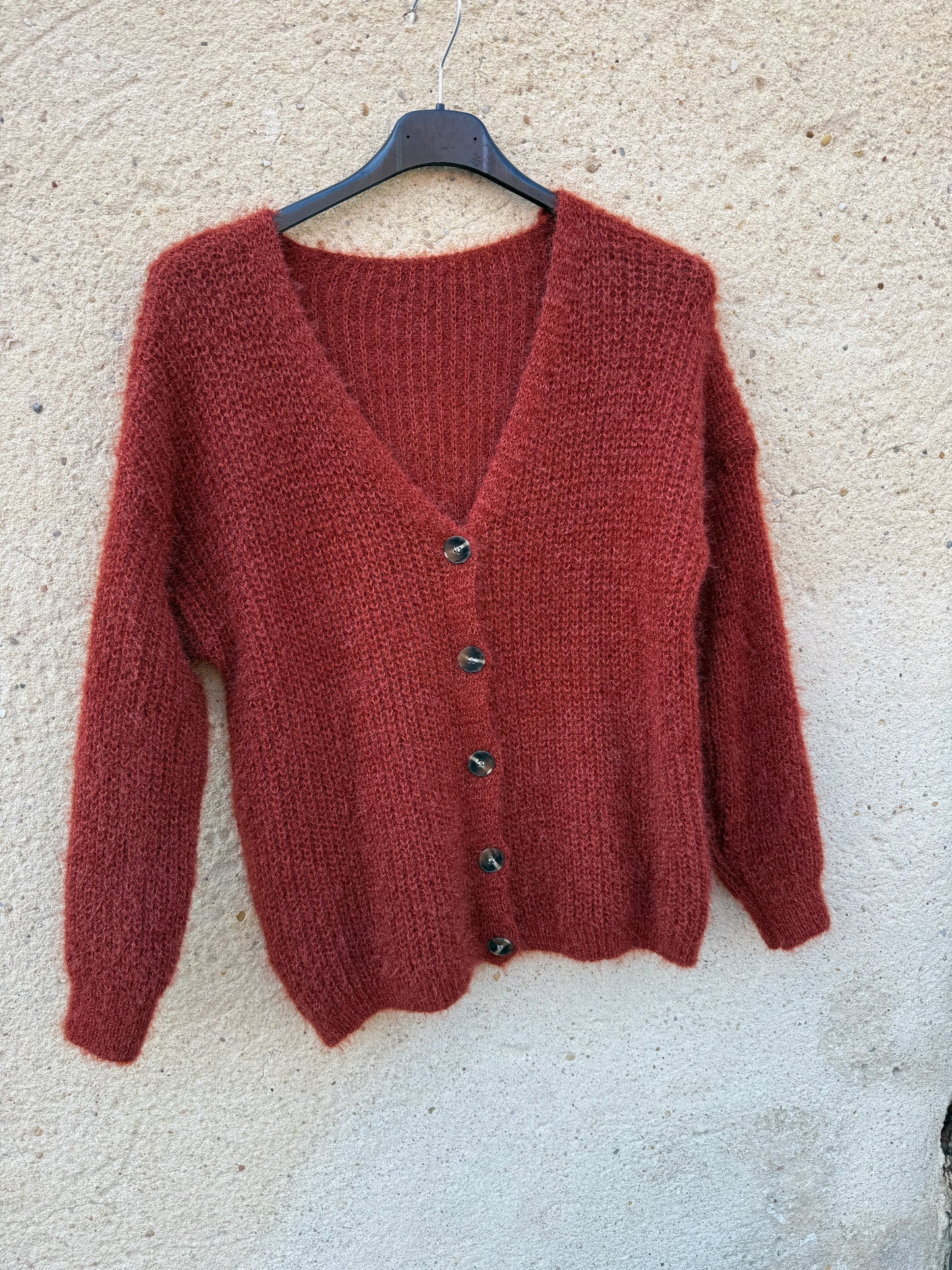 Gilet mohair cardigan marron rouille