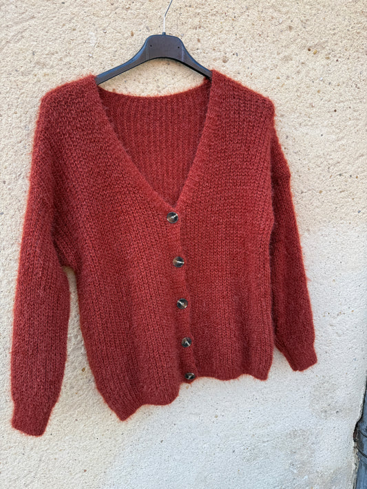 Gilet mohair cardigan marron rouille