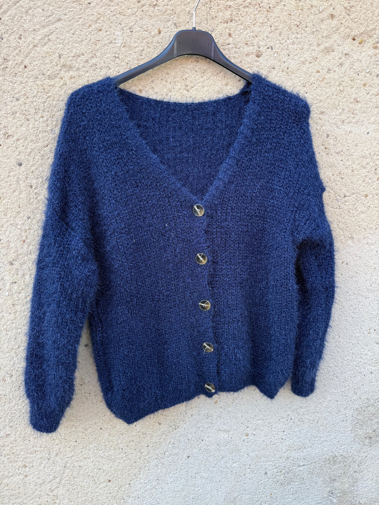 Gilet mohair cardigan bleu marine