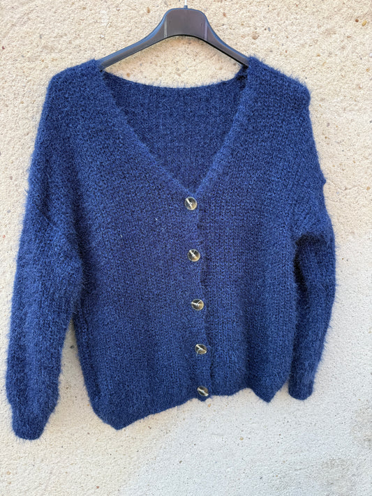 Gilet mohair cardigan bleu marine