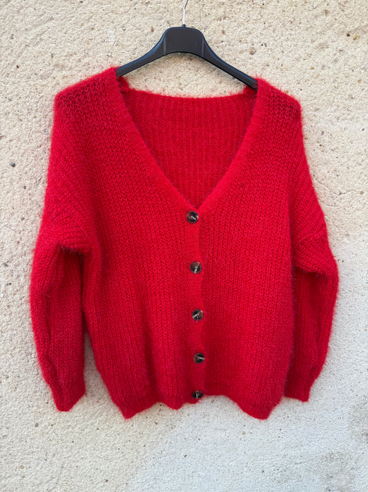 Gilet mohair cardigan rouge