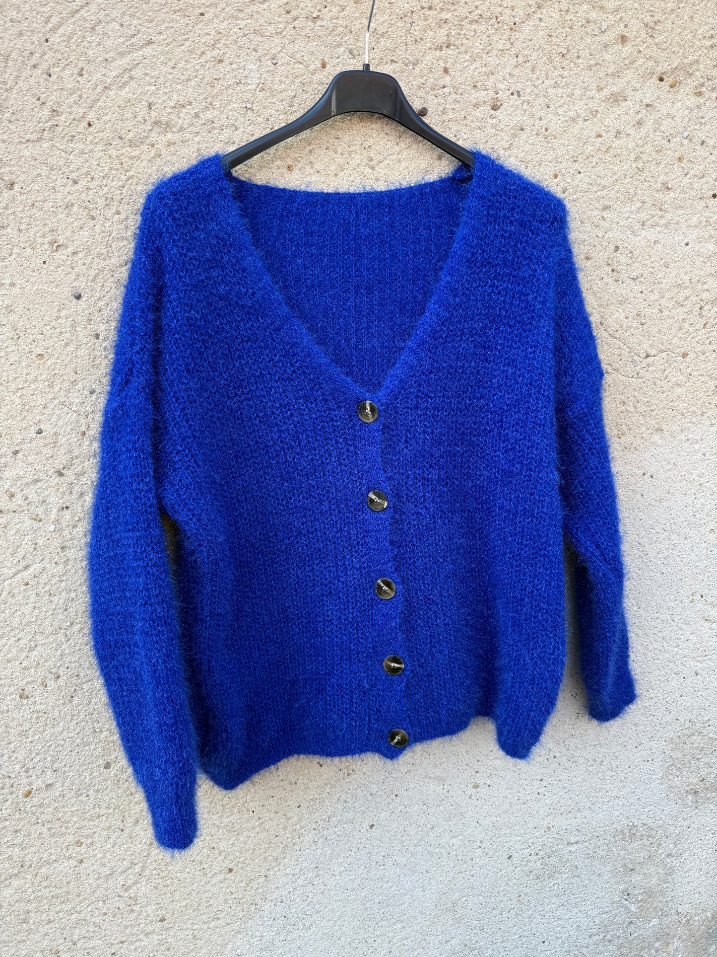 Gilet mohair cardigan bleu roi