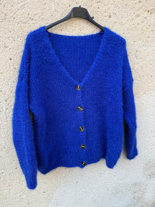 Gilet mohair cardigan bleu roi