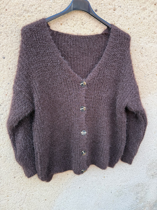 Gilet mohair cardigan marron chocolat