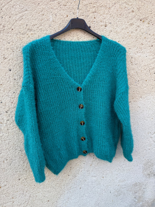 Gilet mohair cardigan vert menthe