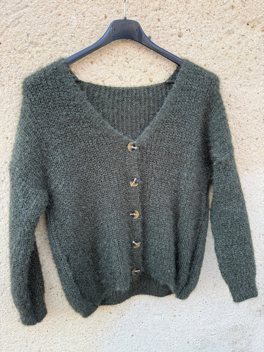 Gilet mohair cardigan kaki vert