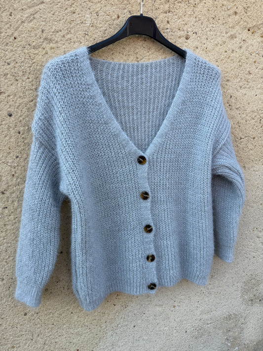 Gilet mohair cardigan gris clair